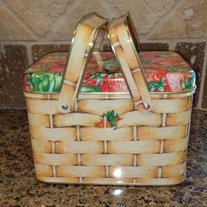 Vintage Picnic Basket Tin with Strawberry Lid